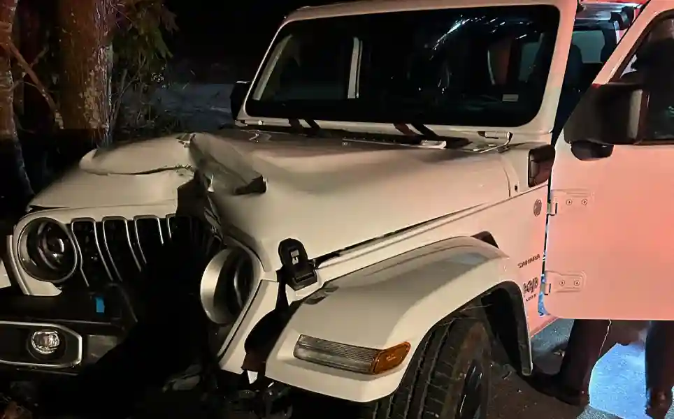 Towing in Franklin NC, Wrecked Jeep being towed by Nathan’s Body Shop & Wrecker Service serving Macon County NC.